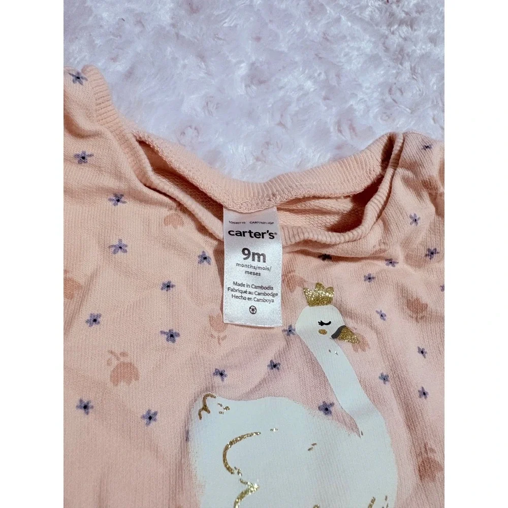 Carter's 9m Pink Swan Crown Floral Long Sleeve Baby‎ Girl Sweatshirt